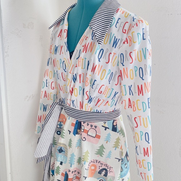 HANDMADE ABC DIFFERENT PATTERN COLORFUL RAINBOW WRAP DRESS SIZE M/L. - Picture 15 of 16